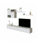 FOTV - Ensemble TV mural 2 meubles bas, 2 étagères et un meuble haut - Blanc-chêne