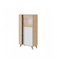 FOBUF - Vitrine 3 portes avec étagères L77 x H142cm - Blanc-chêne