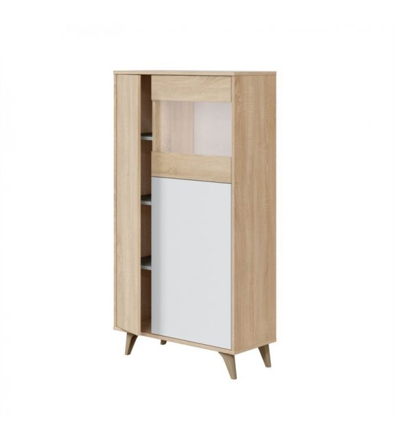 FOBUF - Vitrine 3 portes avec étagères L77 x H142cm - Blanc-chêne