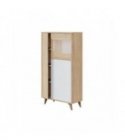 FOBUF - Vitrine 3 portes avec étagères L77 x H142cm - Blanc-chêne