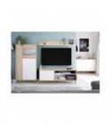 FOTV - Meuble TV 2 niches et 1 porte avec son étagère murale - Blanc-chêne
