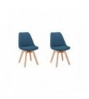 A8027 - Lot de 2 chaises tissu pieds hêtre naturels - Bleu pétrole