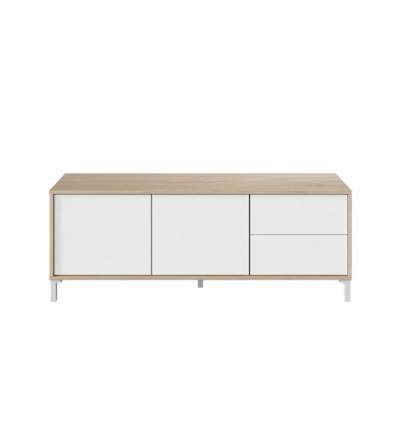 FOTV - Meuble TV 2 portes et 2 tiroirs L130 cm - Blanc-chêne