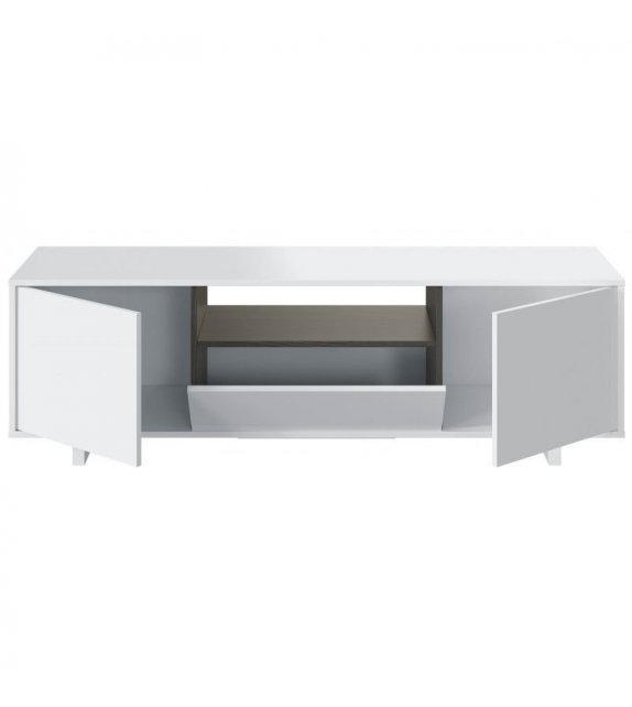 FOTV - Meuble TV 3 portes et 1 niche L150 cm - Blanc-chêne