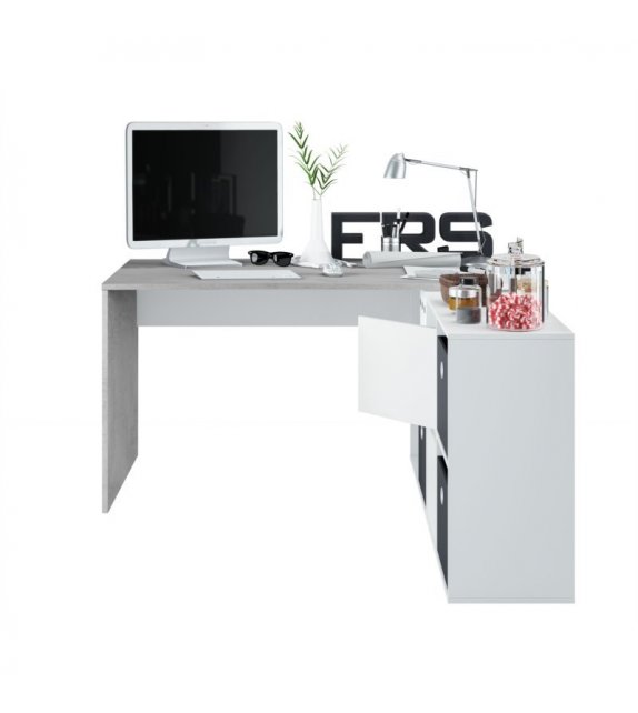 FOBUR - Bureau avec caissons multipositions L136 ou L203 cm - Blanc-béton