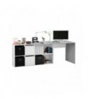 FOBUR - Bureau avec caissons multipositions L136 ou L203 cm - Blanc-béton