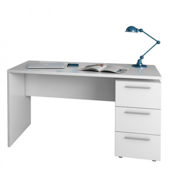 FOBUR - Bureau avec caisson 3 tiroirs L138 cm - Blanc