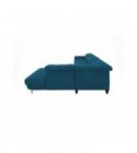 VIKY - Canapé d'angle réversible convertible avec têtières en tissu et pieds chromés - Bleu pétrole