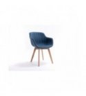 A8401 - Lot de 2 chaises accoudoirs à rayures en tissu avec pieds en hêtre naturel - Bleu pétrole