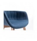 A8401 - Lot de 2 chaises accoudoirs à rayures en tissu avec pieds en hêtre naturel - Bleu pétrole