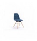 A80265 - Lot de 2 chaises matelassées en tissu avec pieds en hêtre naturel - Bleu pétrole