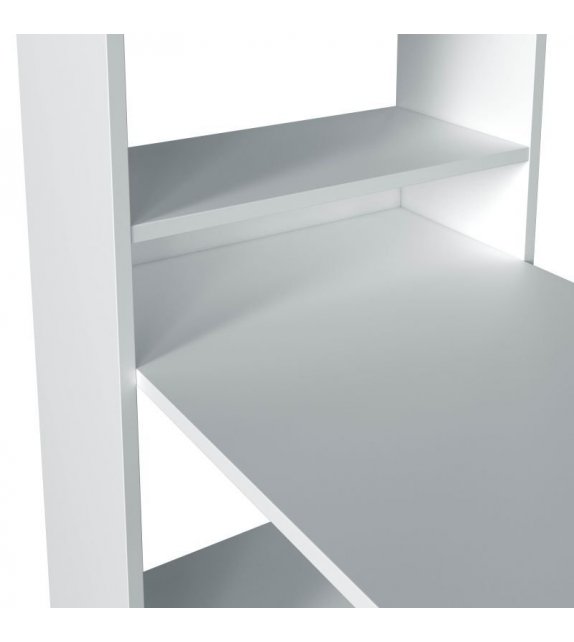 FOBUR - Bureau réversible avec étagère de rangement L120 cm - Blanc-chêne