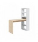 FOBUR - Bureau réversible avec étagère de rangement L120 cm - Blanc-chêne