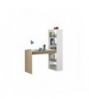 FOBUR - Bureau réversible avec étagère de rangement L120 cm - Blanc-chêne