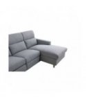 BERKAM - Canapé d'angle de relaxation scandinave avec coffre en tissu et pieds bois hêtre - Gris - Angle Droit
