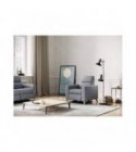 BERKAM - Fauteuil de relaxation scandinave en tissu et pieds bois hêtre - Gris