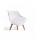 A8026 - Lots de 2 chaises scandinaves en polypropylène coussin simili pieds en bois - Blanc