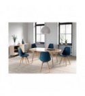 A8026 - Lots de 2 chaises scandinaves en polypropylène coussin simili pieds en bois - Bleu pétrole