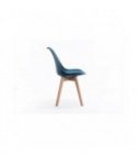 A8026 - Lots de 2 chaises scandinaves en polypropylène coussin simili pieds en bois - Bleu pétrole