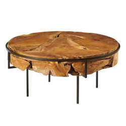 Table basse ronde teck et métal 80cm Casita STELLA