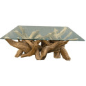 Table basse racine de teck carrée avec verre 120cm CASITA